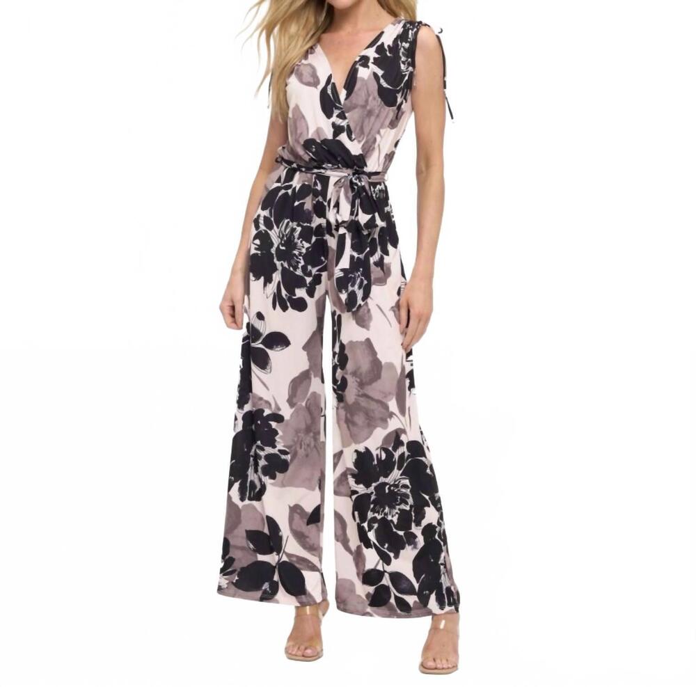 NEW ARIELLA floral tie shoulder jumpsuit in ivory